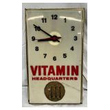 Vintage Squibb ‘Vitamin Headquarters’ Illuminated Advertising Clock, 11X20