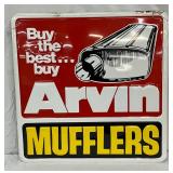 Embossed Metal Advertising Sign for Arvin Mufflers, 24in x 24in