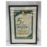 Framed Ward’s Orange Crush Advertising Poster, 16in by 24in