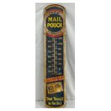 Metal Mail Pouch Tobacco Advertising Thermometer, 8in x 39in