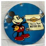 Double-Sided 24-Inch Porcelain Sign Featuring Mickey Mouse Promoting Sunoco Motor Oil
