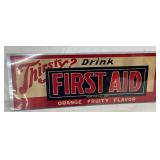 Paper Advertising Sign for ‘First Aid’ Orange Fruity Drink, 30in x 11in