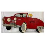 Hand-Painted Die-Cut Wooden Studebaker Sign Featuring a Red Convertible, 74X40 