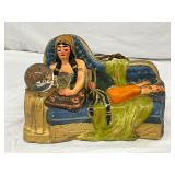 Figural Lamp with Reclining Woman and Crystal Ball, Masonite Base, 10in x 6in