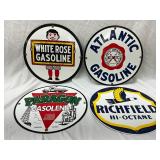 Four Reproduction Gasoline Advertising Porcelain Signs