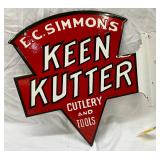 Porcelain E.C. Simmons Keen Kutter Flange Sign, 12 1/2 x 13 Inches