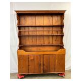 1800S PINE 2PC. PEWTER CUPBOARD 