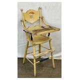 Primitive Painted Wooden High Chair with Santa Claus Decoration