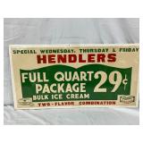 Hendlers Ice Cream Paper Advertising Sign, 26in x 14in