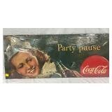 Cardboard Coca-Cola Advertising Sign with ‘Party Pause’ Slogan, 42in x 18in