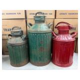 Three Metal Milk Churns with Handles and Lids