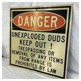 Metal Warning Sign: ‘Danger Unexploded Duds’ Single-Sided, 24×24 Inches
