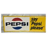 Embossed Metal Pepsi Advertising Sign, 31in x 12in