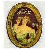 Metal Coca-Cola Tip Tray Featuring Woman in Green Dress, 5in x 6in