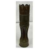 14-inch Brass Trench Art Shell with Decorative Hammered and Scalloped Details