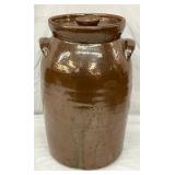 4-Gallon Stoneware Crock with Handles and Lid
