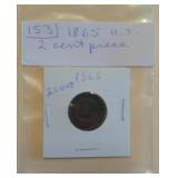Lot 153 U.S. Two Cent Coin 1865