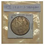 Lot 189 Morgan Silver Dollar 1921 S