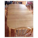 Rock maple dining room table and six chairs