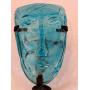 Vintage Novica Aqua Blue Art Glass Wall Face Figurine with Iron Holder