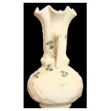 Vintage Belleek Irish Porcelain Shamrock Harp Bud Vase and Belleek Limpet Yellow Nautilus Bud Vase