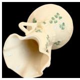 Vintage Belleek Irish Porcelain Shamrock Harp Bud Vase and Belleek Limpet Yellow Nautilus Bud Vase
