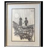 Mid Century Modern 1969 Aldo Luongo Expressionism Lithograph Print" Holding Hands"