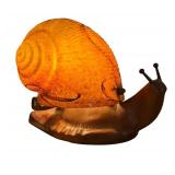 Brass Snail Lamp with Amber Tone Art Glass Shade