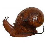 Brass Snail Lamp with Amber Tone Art Glass Shade