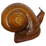 Brass Snail Lamp with Amber Tone Art Glass Shade