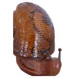 Brass Snail Lamp with Amber Tone Art Glass Shade