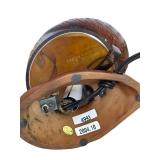 Brass Snail Lamp with Amber Tone Art Glass Shade