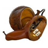 Brass Snail Lamp with Amber Tone Art Glass Shade