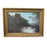 Antique Oil on Board Framed Scenic Painting
