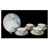 Antique RS Reinhold Schlegelmilch Germany Pink and White Tulips Luncheon Plate, Teacups and Saucers