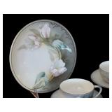 Antique RS Reinhold Schlegelmilch Germany Pink and White Tulips Luncheon Plate, Teacups and Saucers