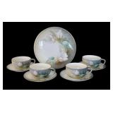Antique RS Reinhold Schlegelmilch Germany Pink and White Tulips Luncheon Plate, Teacups and Saucers