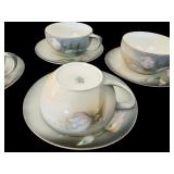 Antique RS Reinhold Schlegelmilch Germany Pink and White Tulips Luncheon Plate, Teacups and Saucers