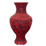 Vintage Chinese Export Large Bombe Baluster Carved Red Cinnabar Vase