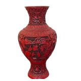 Vintage Chinese Export Large Bombe Baluster Carved Red Cinnabar Vase