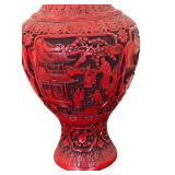 Vintage Chinese Export Large Bombe Baluster Carved Red Cinnabar Vase