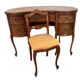 Antique French Louis XV Style Carved Wood Kidney Shaped Desk