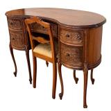 Antique French Louis XV Style Carved Wood Kidney Shaped Desk
