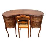 Antique French Louis XV Style Carved Wood Kidney Shaped Desk