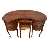 Antique French Louis XV Style Carved Wood Kidney Shaped Desk