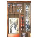 Framed Shadow Box of Native American Collectibles including Native American Arrow Heads and Bead Work