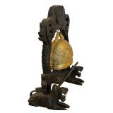 Vintage Carved Wood and Brass Chinese Gong Bell