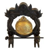Vintage Carved Wood and Brass Chinese Gong Bell