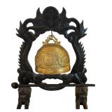 Vintage Carved Wood and Brass Chinese Gong Bell