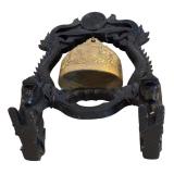 Vintage Carved Wood and Brass Chinese Gong Bell